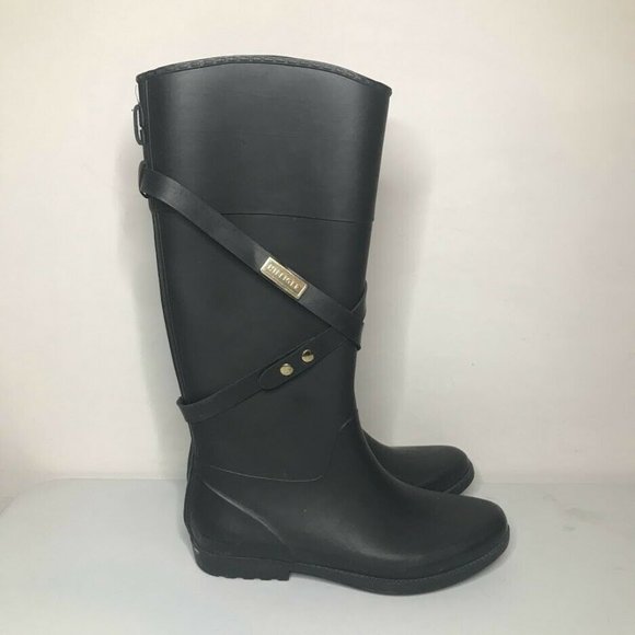Tommy Hilfiger Shoes - Tommy Hilfiger Knee High Rain Boots Womens 8 Matter Black Pull On Rubber Boots